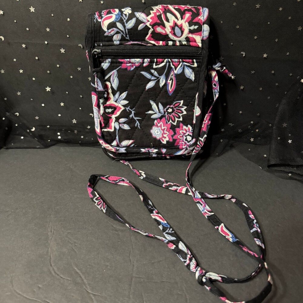 Quilted Floral Crossbody Bag Black Pink Blue Mini Shoulder Purse